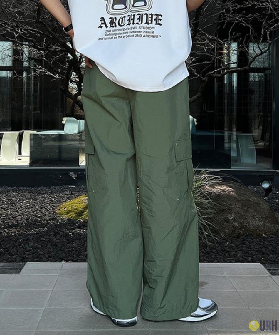 【100%保證韓國直送】輕盈機能感尼龍多口袋抽繩寬鬆工裝褲 👖 [3 color] RG165609