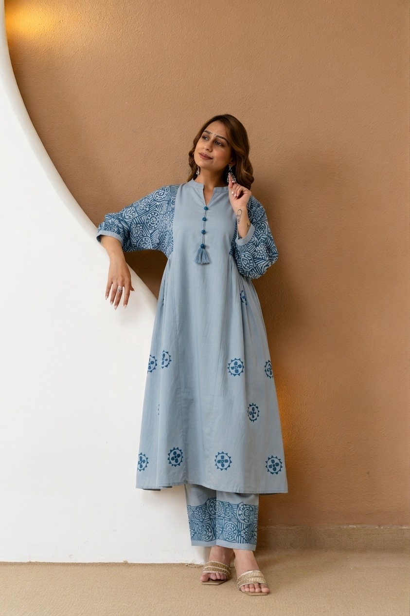 Khadi cotton Balloon Sleeve kurta pants