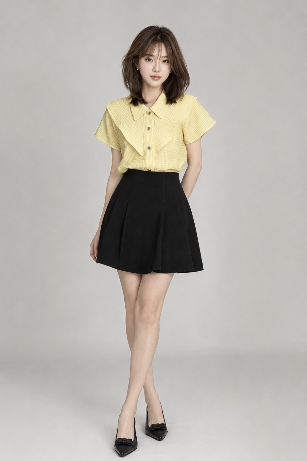 580271 Avery Pleated A-Line Mini Skirt