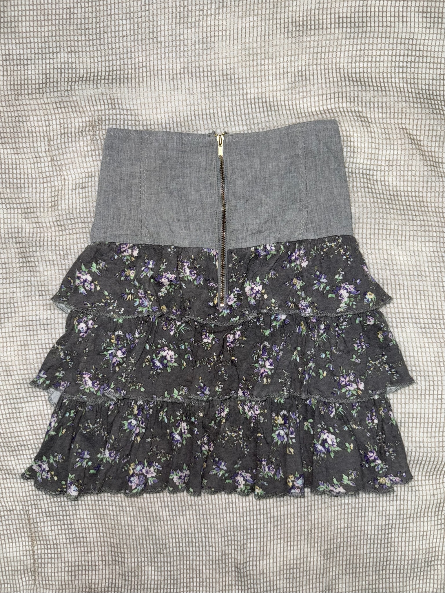 Chambray & Floral Ruffle Skirt