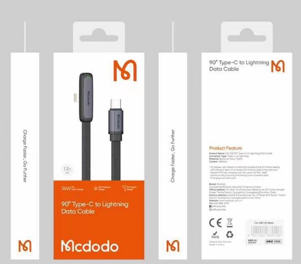 MCDODO CA3360 90 DEGREE TYPEC TO TYPEC DATA CABLE (BLACK)-CABLE:90 DEGREE C-C