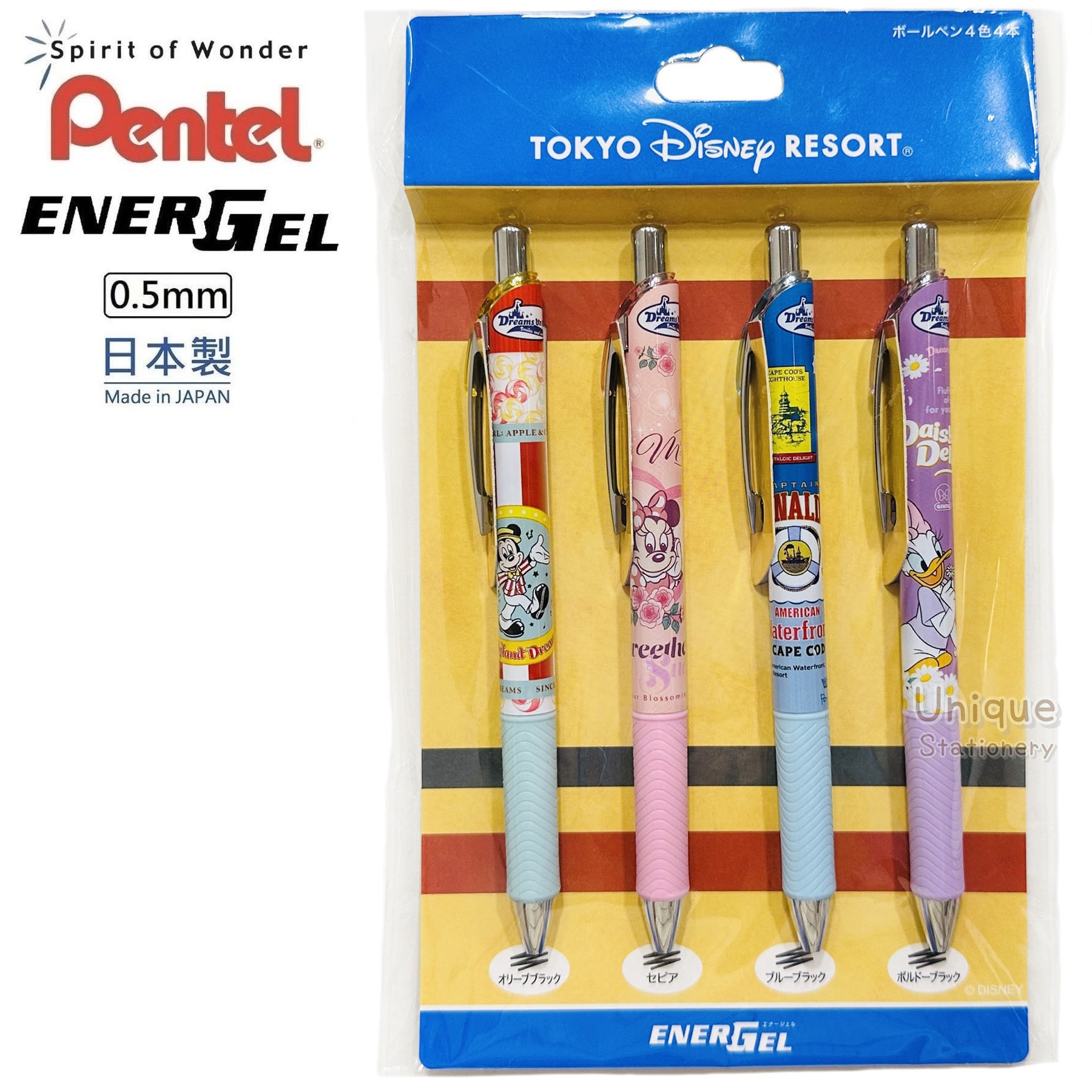 現貨｜【日本 Disney Store 限定】一套四枝 Mickey & Friends 米奇與朋友 日本製 Pentel EnerGel 0.5mm 啫喱筆 074545