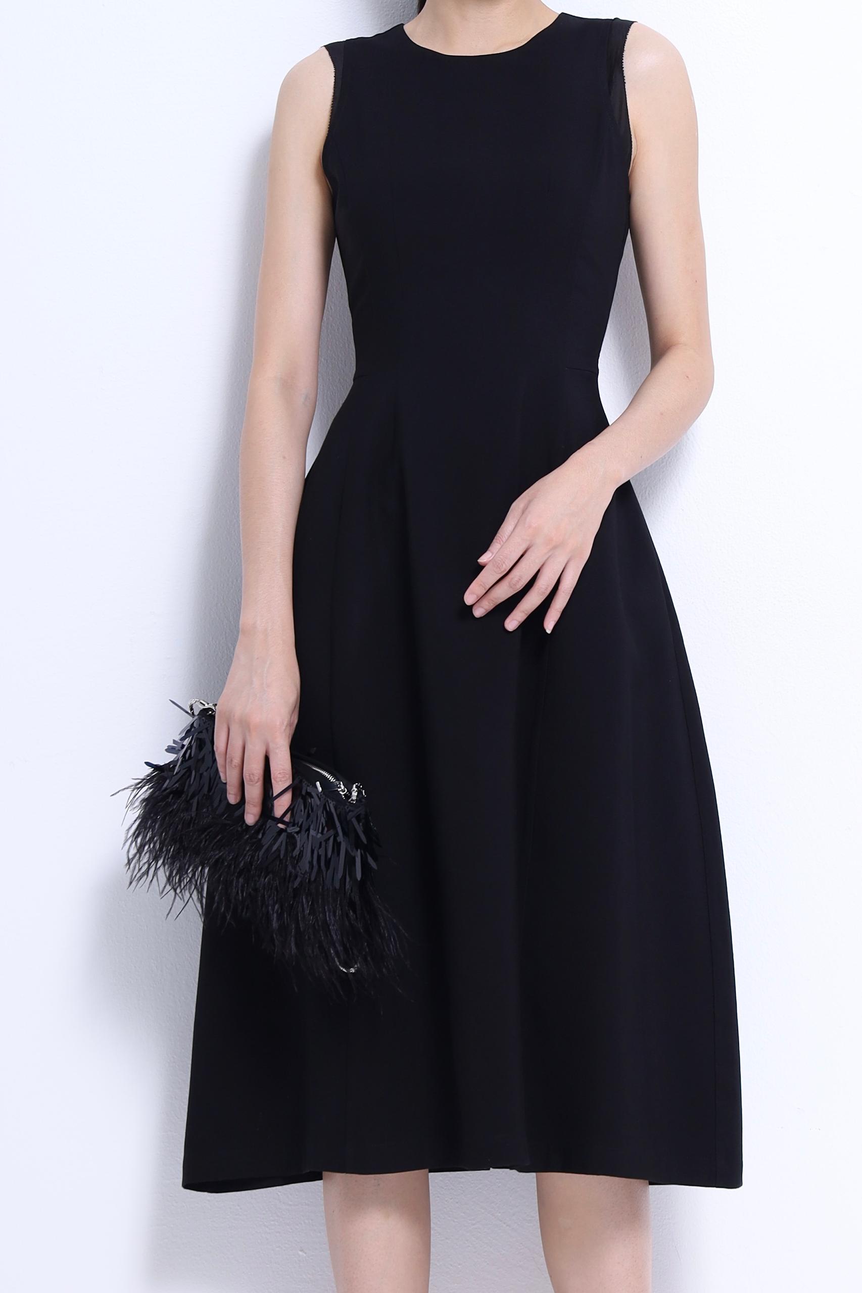 CD2159 ROUNDNECK SOLID FIT FLARE DRESS