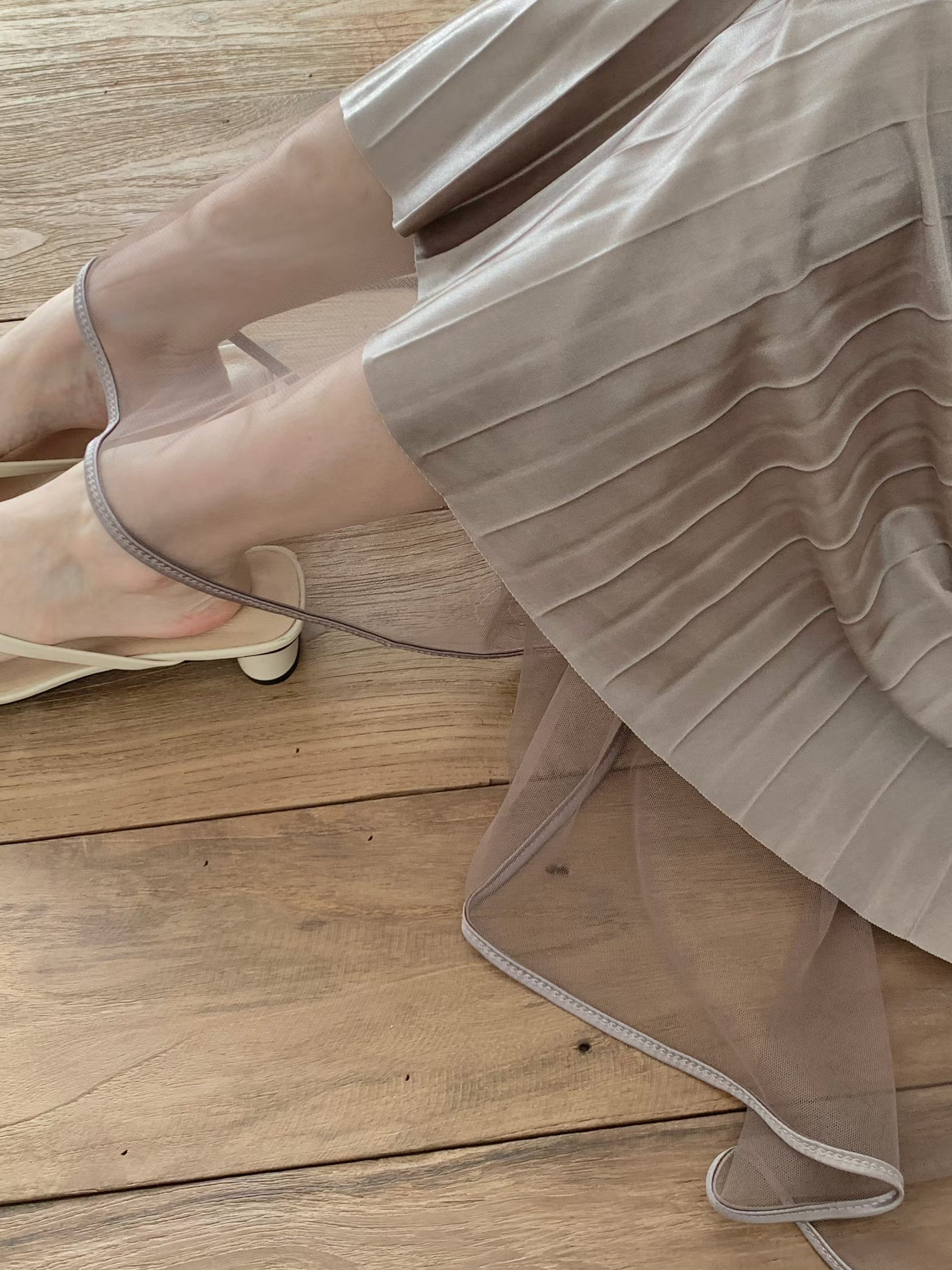 CT16 浪漫雙面網紗百摺長裙