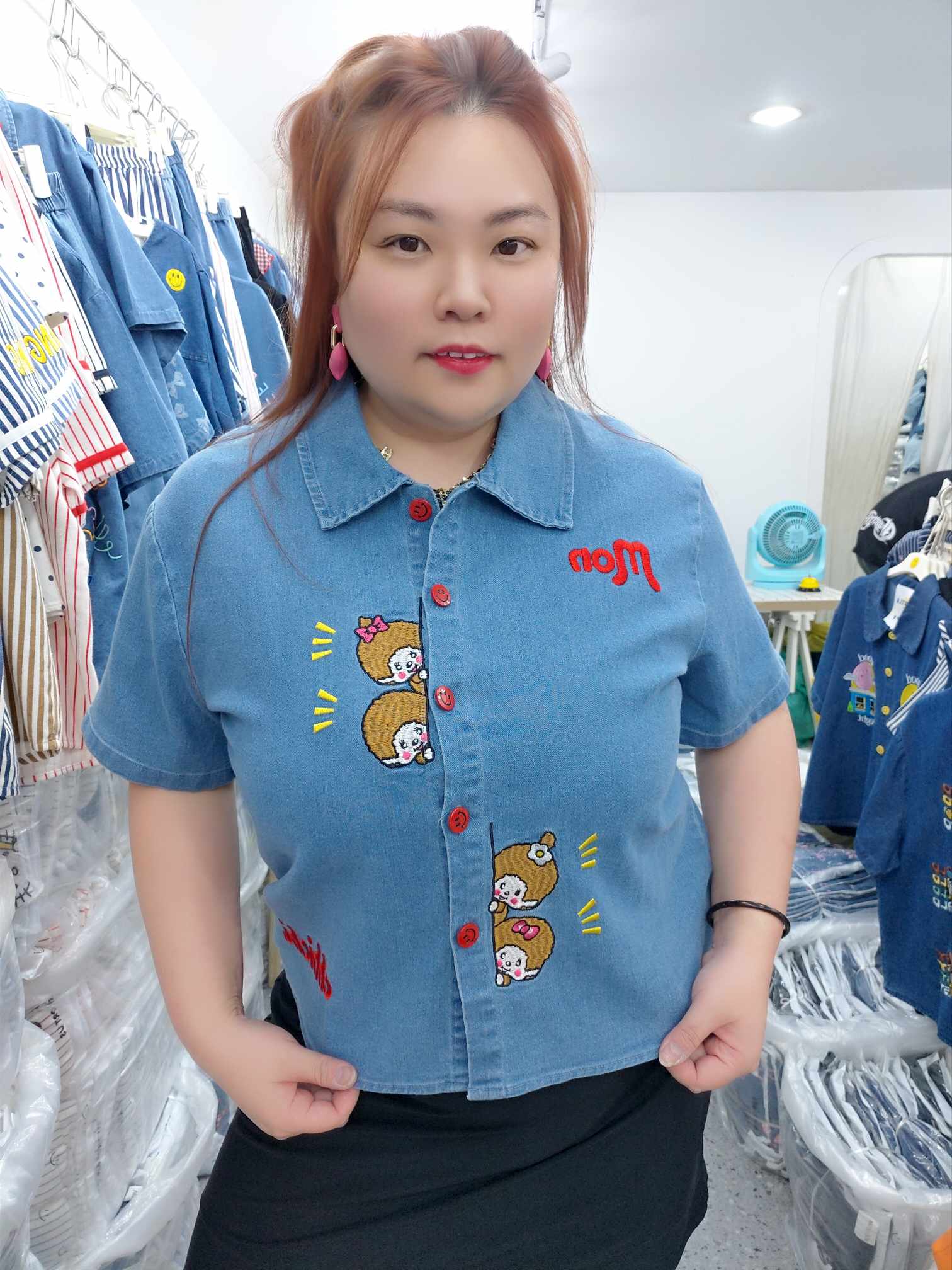 ENE07 卡通刺绣七分裤套装