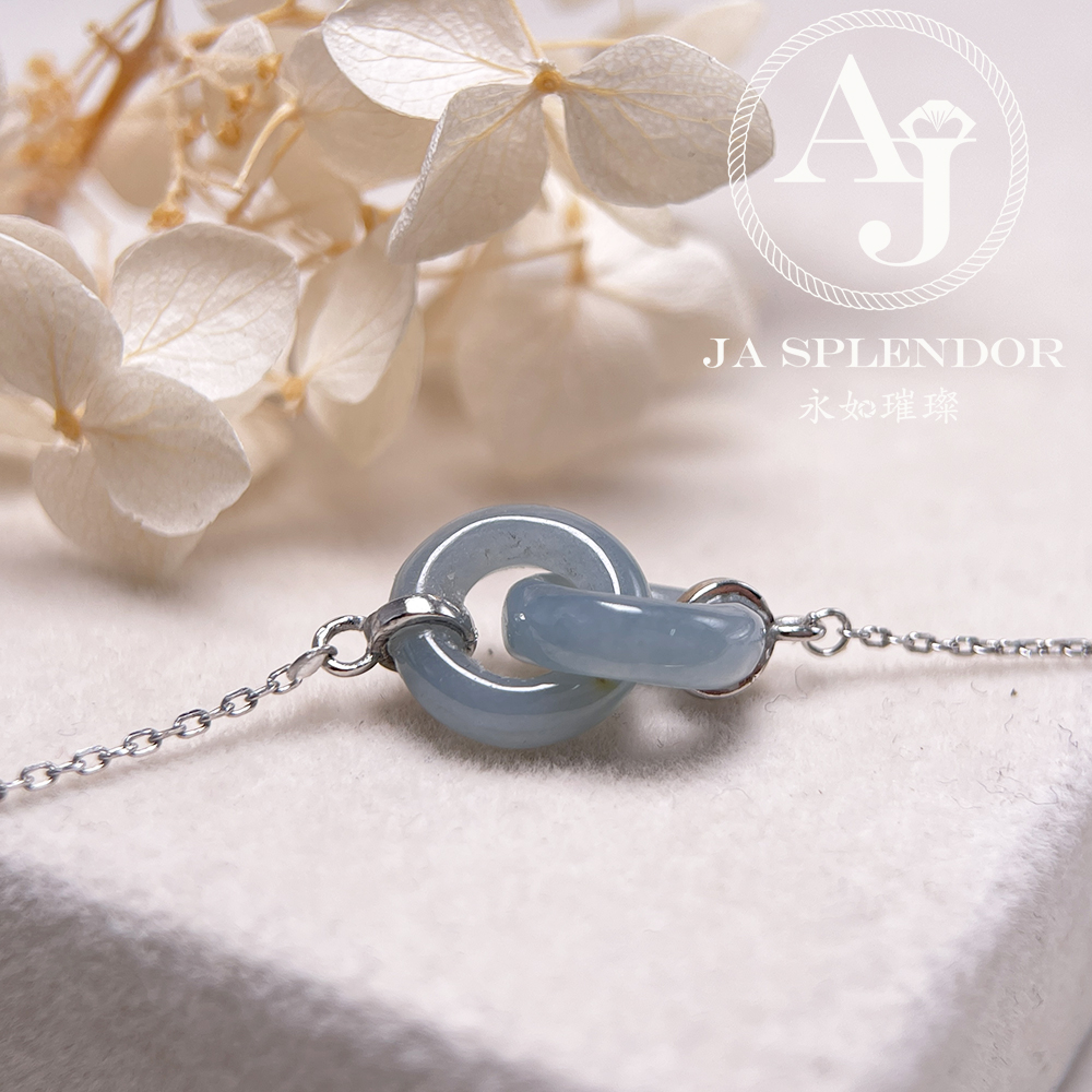 JN-2242 天然翡翠A玉 時尚愛你一生雙環吊墜連項鏈
