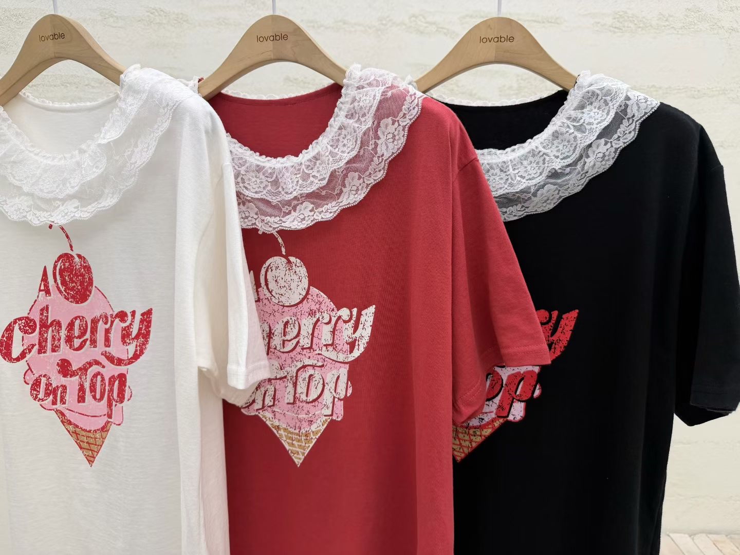 Lace 領cherry Top 