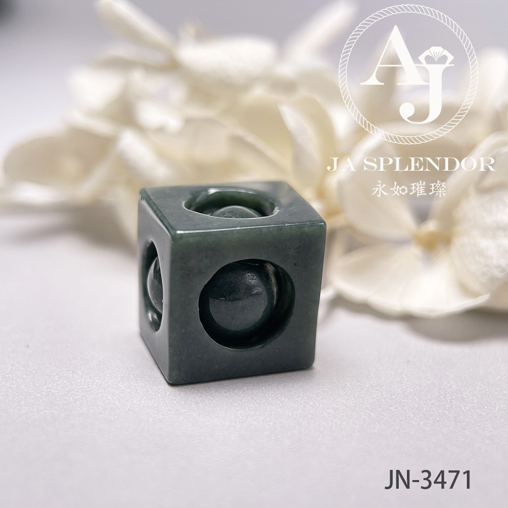 JN-3471/72/73/78/80 天然翡翠A玉 油青墨綠骰子招財進寶吊墜
