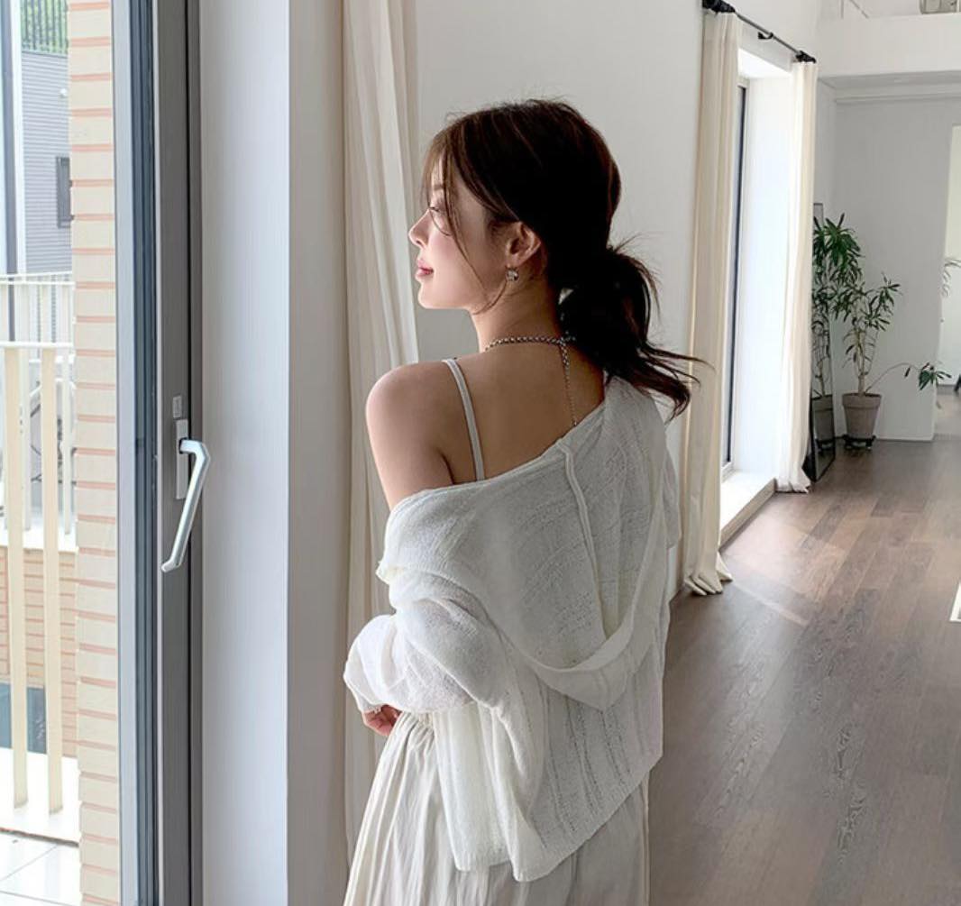 直紋有帽針織Cardigan 