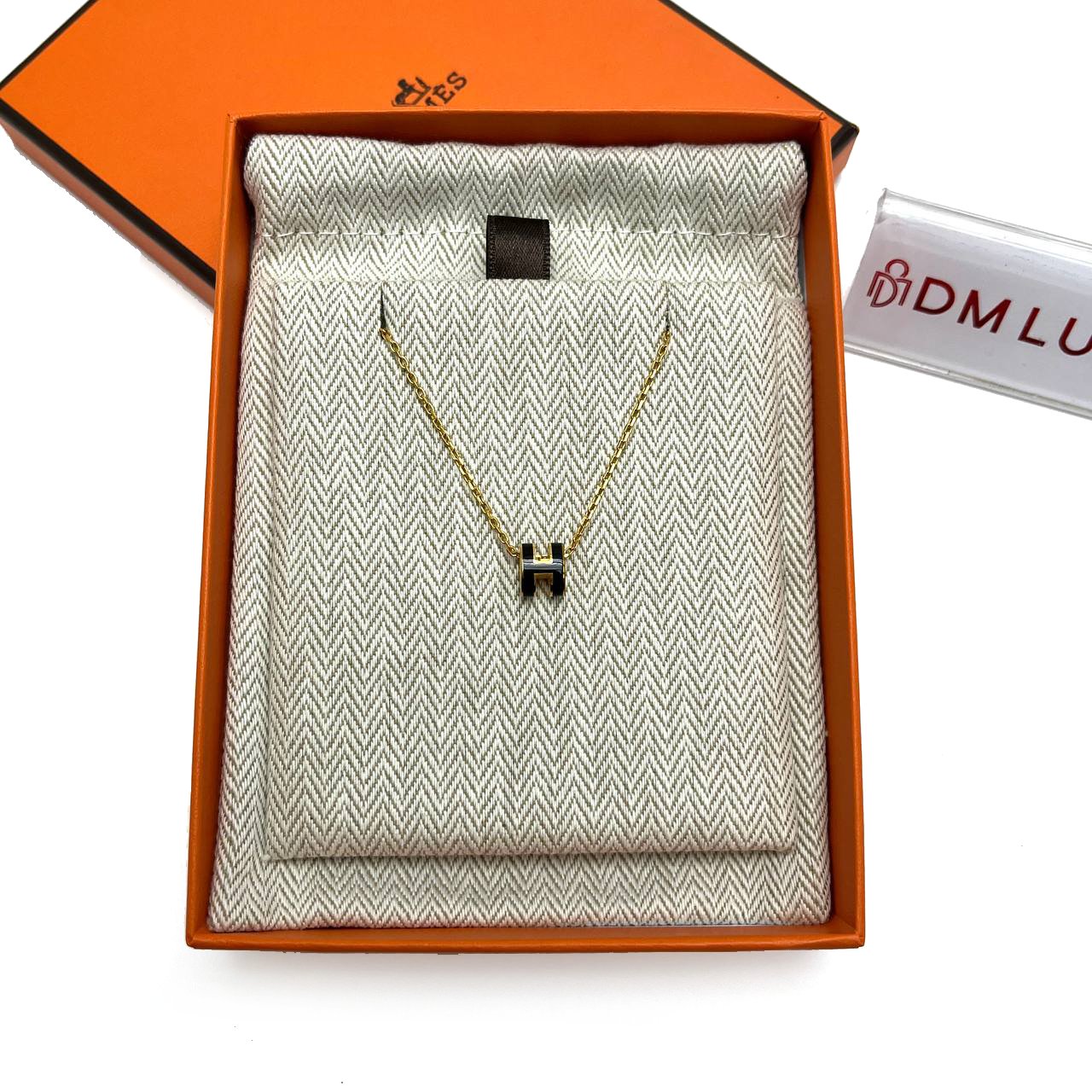 Hermes Black Mini Pop H Necklace GHW