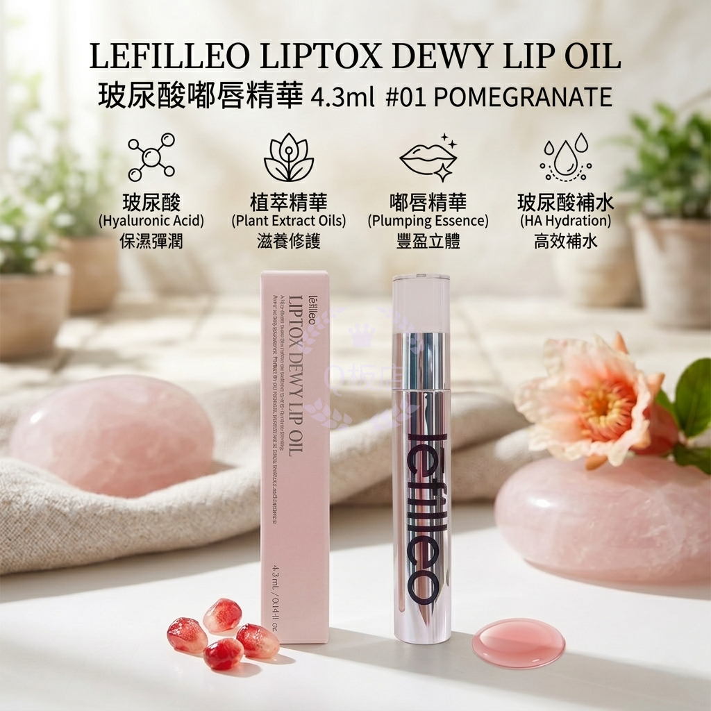 LEFILLEO LIPTOX DEWY LIP OIL 玻尿酸嘟唇精華 4.3ml #01 POMEGRANATE