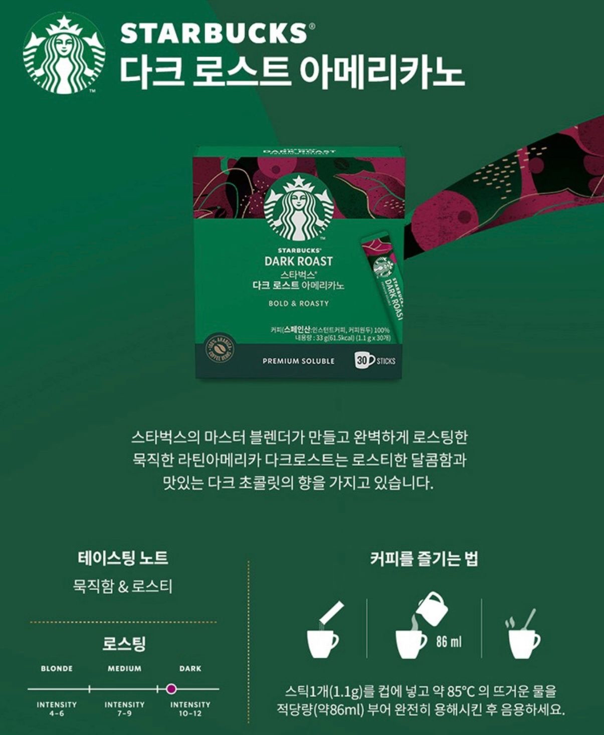 🇰🇷韓國Starbucks 中度/深度烘焙美式咖啡(30條）