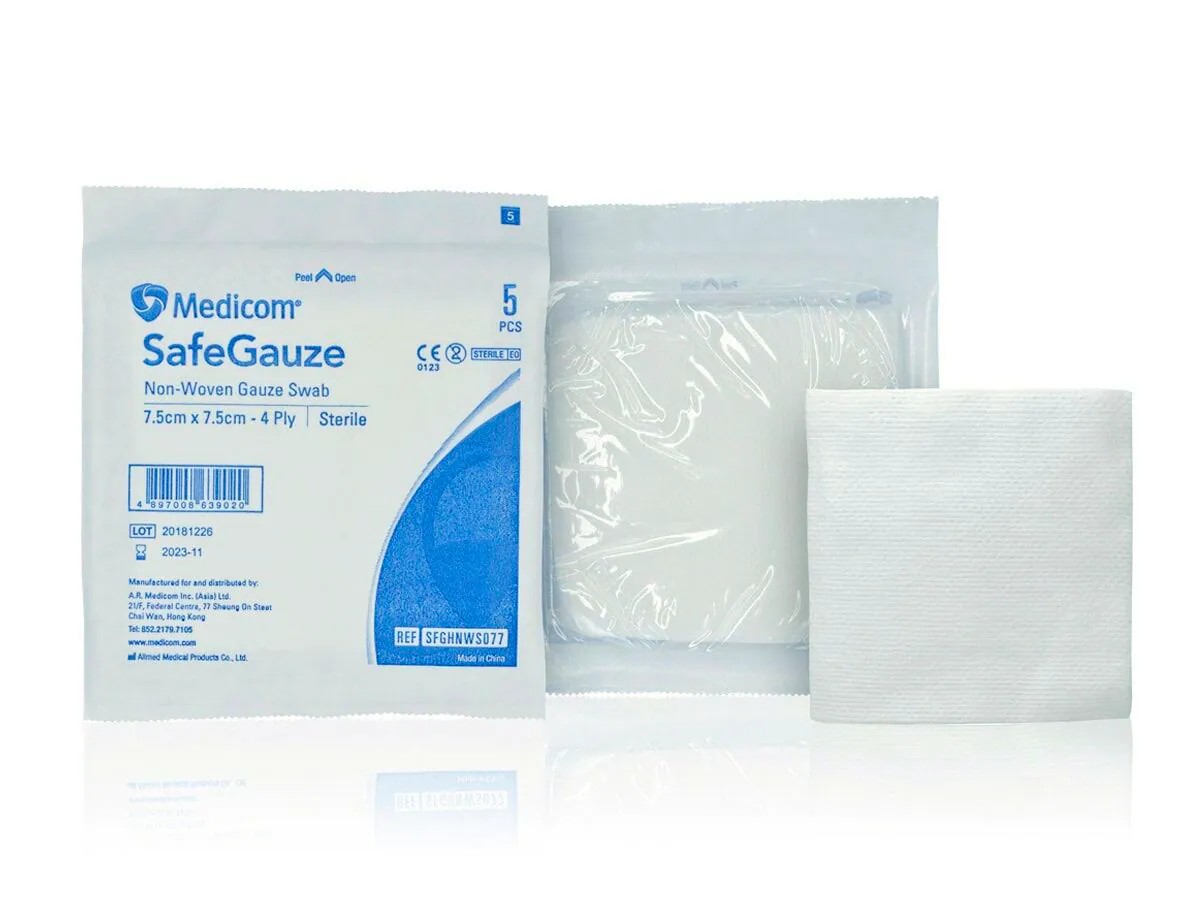 MEDICOM 麥迪康 - SafeGauze 消毒無紡布(普通) 7.5X7.5CM (25包/盒)