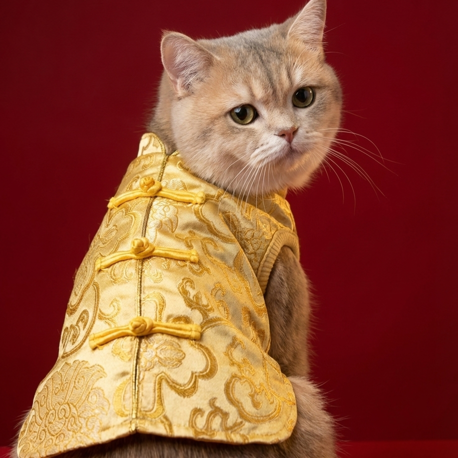 S641GD  金邊織錦賀年衫 - 金色 Algy Chinese Style Dog Clothes - Gold