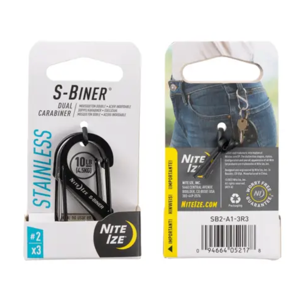 Nite-lze S-Biner Stainless Steel Dual Carabiner #2, 3pk, Blk/Blk/SS