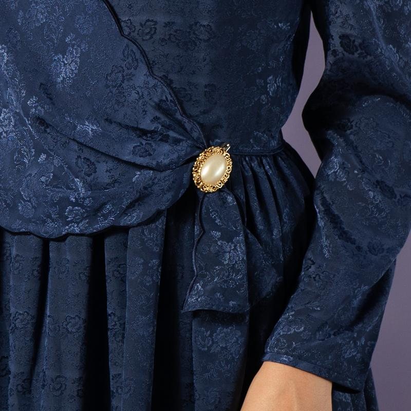 Vintage Japanese "Tokyo Soir" Elegant Rose Pattern Faux Twin Evening Dress with Pearl Accent and Scallop Edge(MT1840-44)
