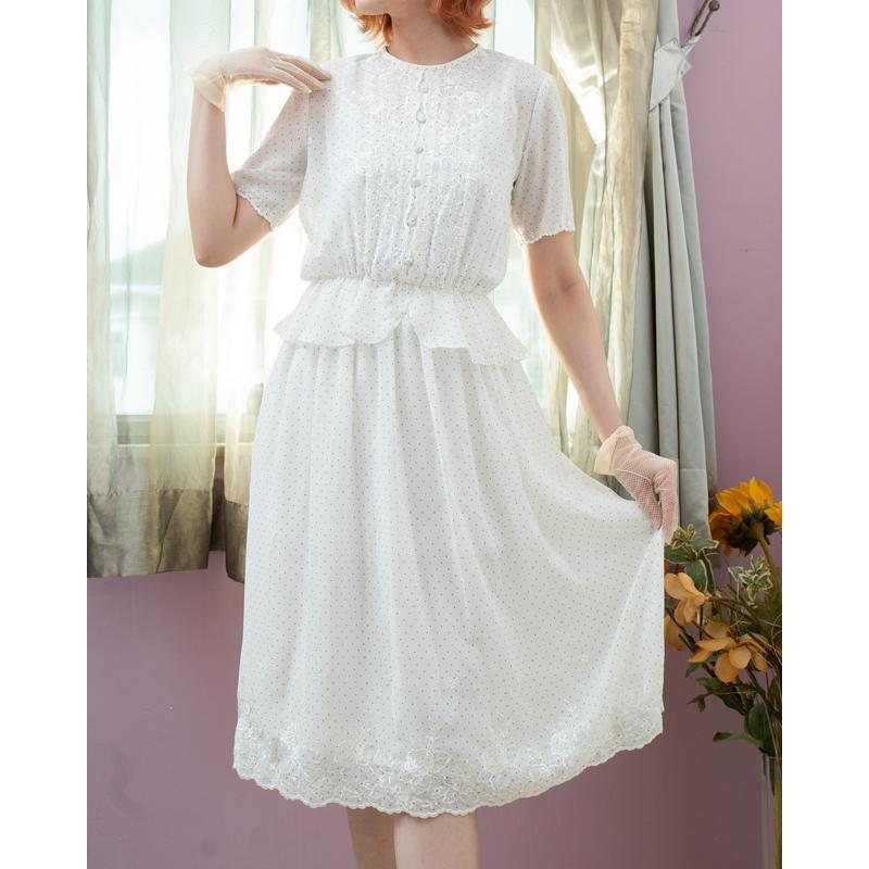 Vintage Japanese Mini Dotty with Embroidery Peplum Elegant Day & Night Dress (MT1608-166)