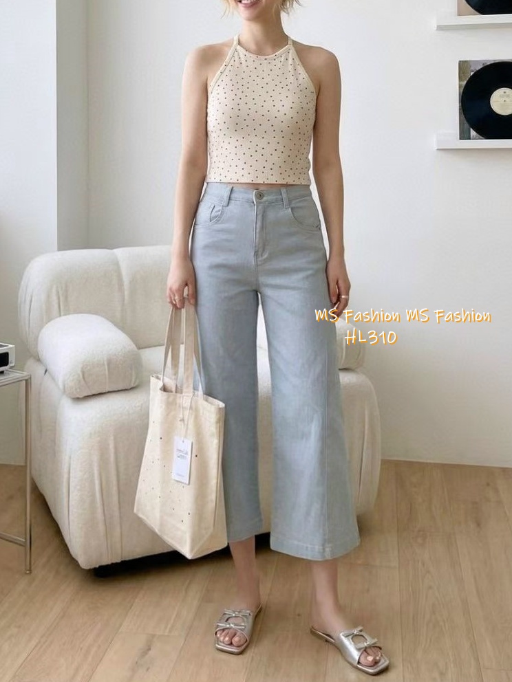 HL310 韓國🌼Howluk8分拼接彈力棉闊筒牛