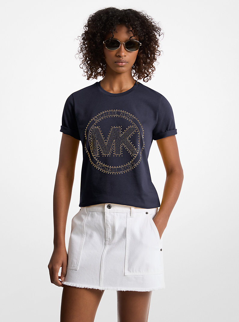 Michael Kors Studded Logo Charm Organic Cotton Jersey T-Shirt