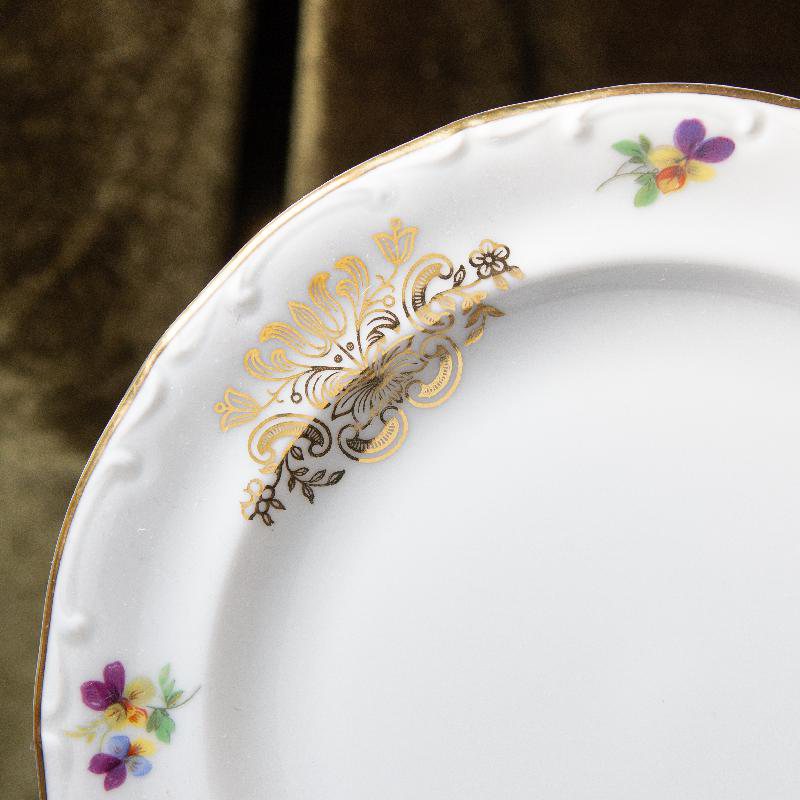 C.a. 1960s Bavarian Johann Seltmann Sophisticated Colour & Gold Gilt Floral Pattern Tea Set (CC052)