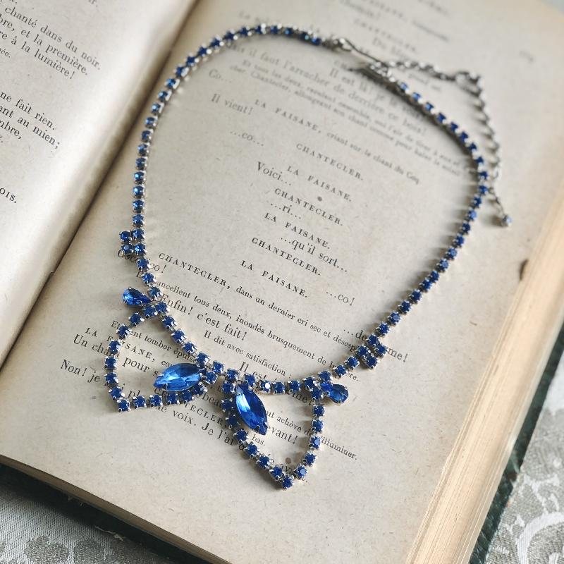 Vintage 1950s Beautiful Blue Rhinestone Princess Cocktail Evening Necklace (MT1962-2)