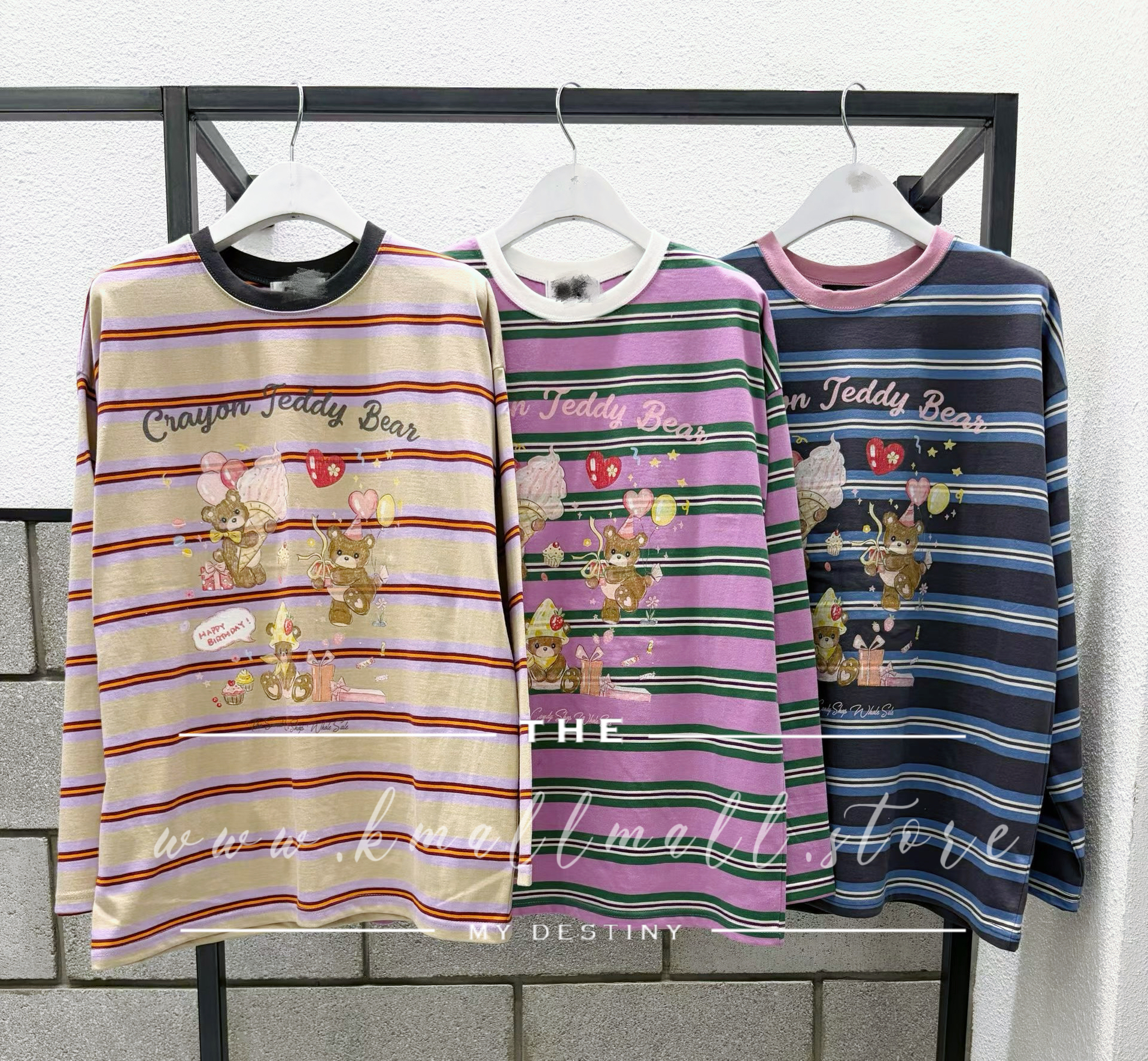 🍂初秋預訂✅ 撞色橫間熊熊print Top