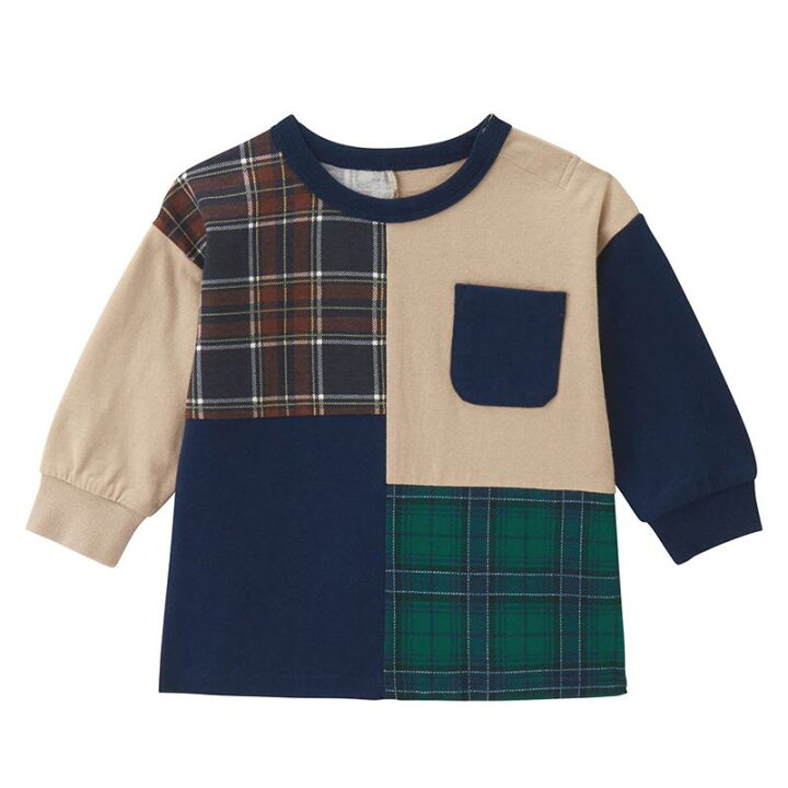 🇯🇵預訂 日本直送🇯🇵兩色格紋拼布口袋長袖上衣