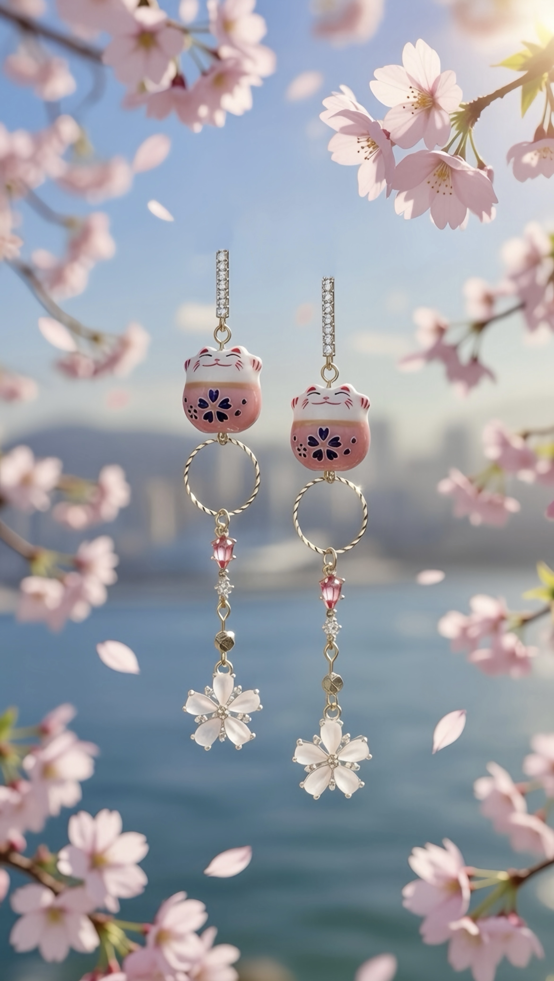 粉招財貓耳環🌸戀愛