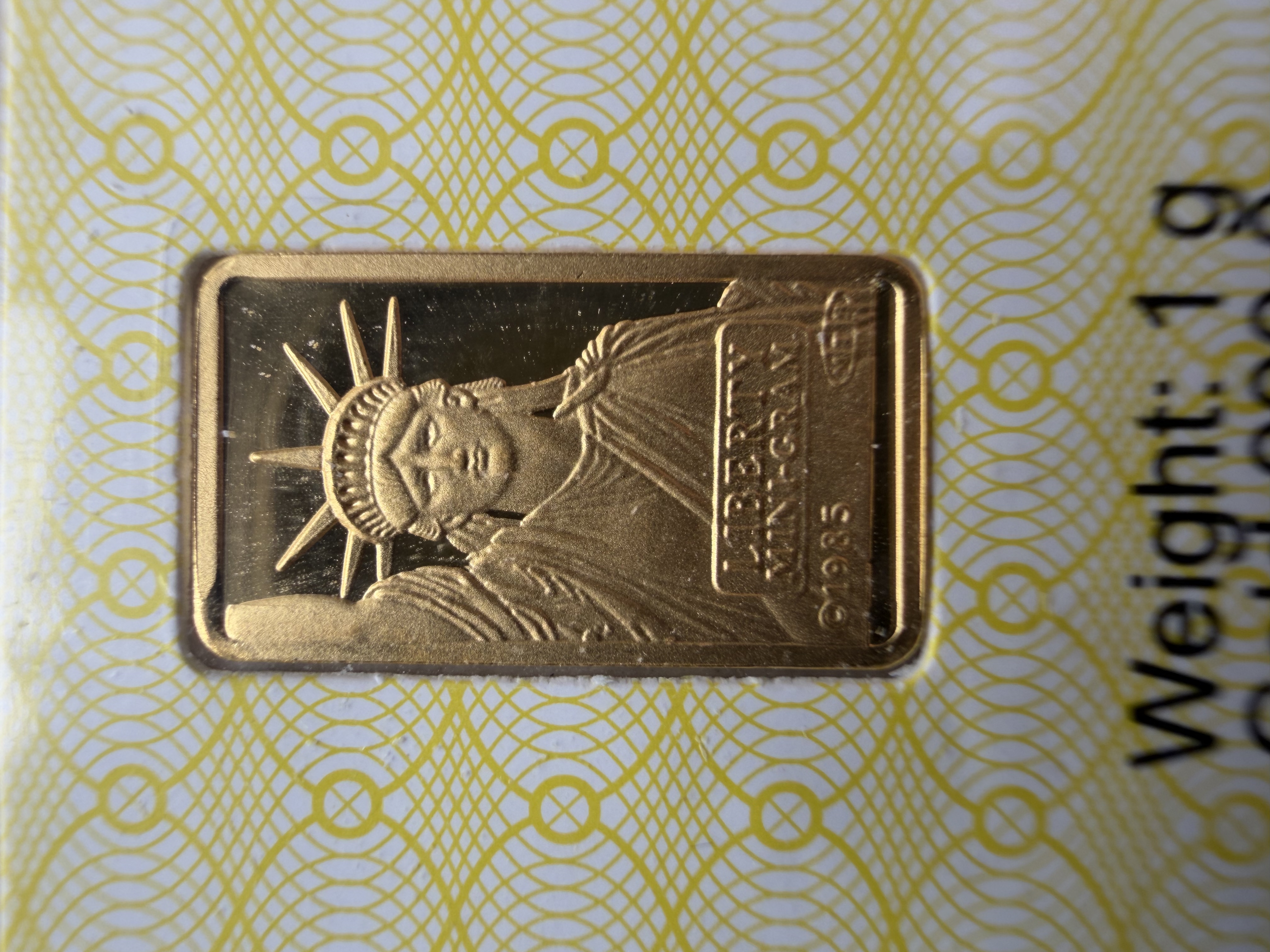 (SN82468) VALCAMBI 🇨🇭RARE Vintage 1985 Liberty 1g Credit Suisse Gold bar Emas 999.9 自由女神