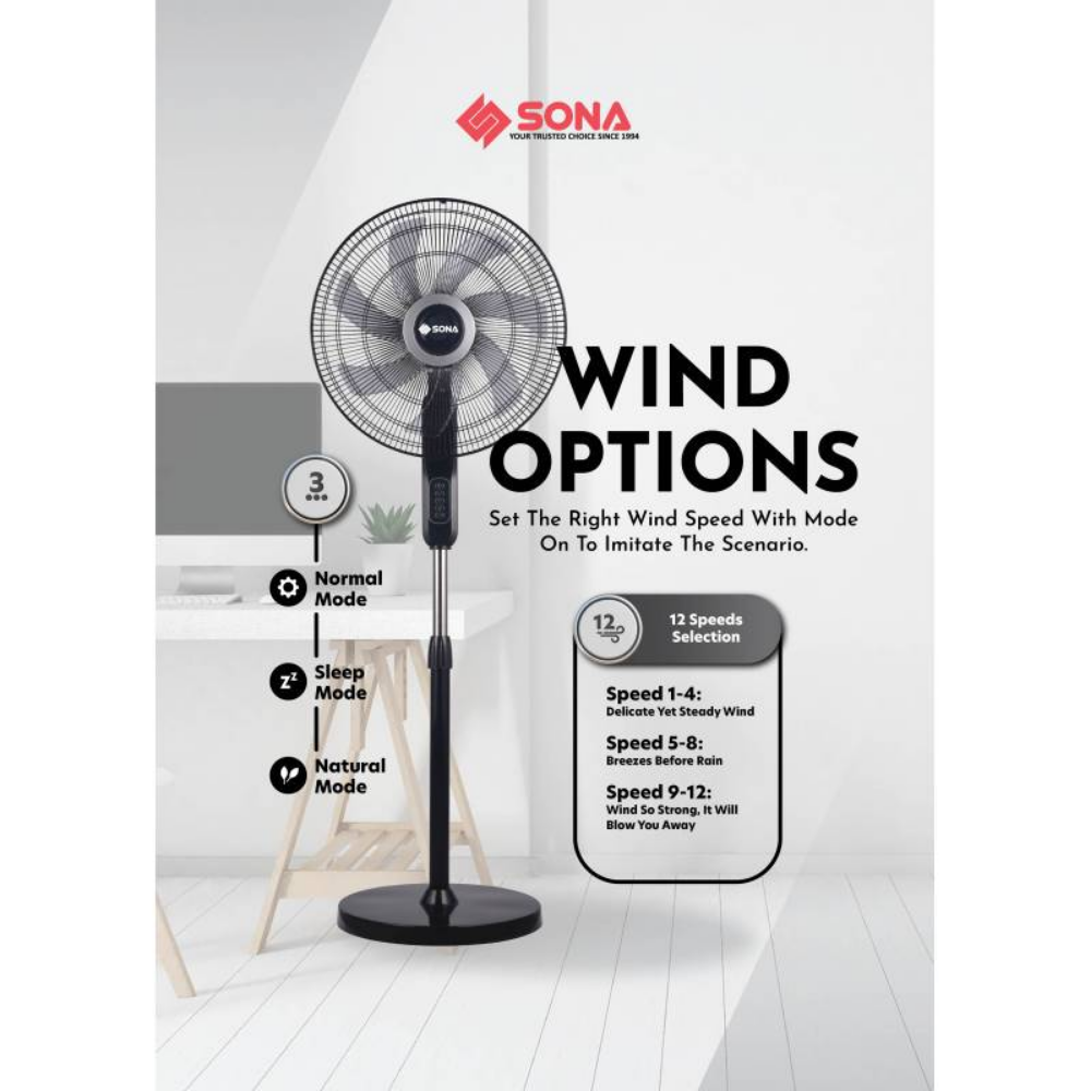 Sona 18" Remote DC Stand Fan SFS 1192DC QT