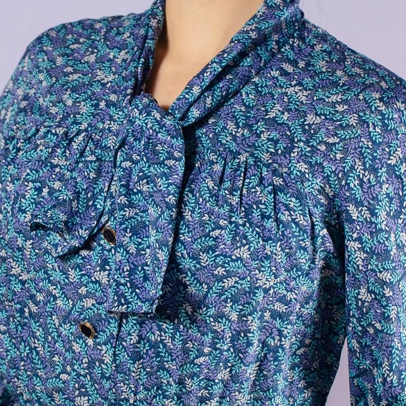 Vintage Japanese Trio-Colour Floral Pattern Tie Collar Day Dress (MT1608-129)