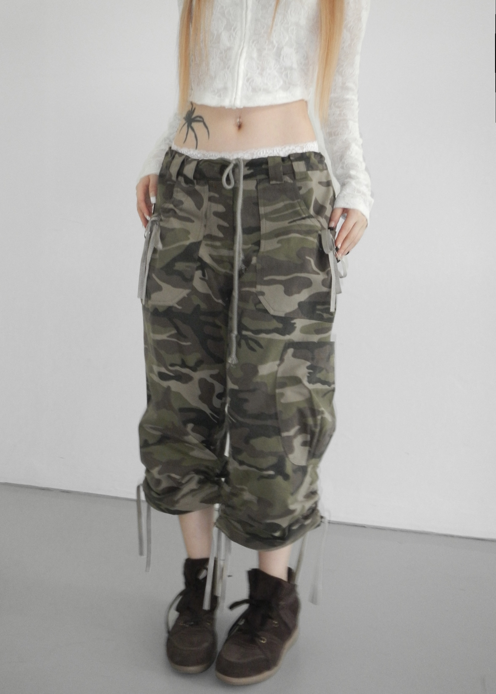 Camo Drawstring Cargo Capris