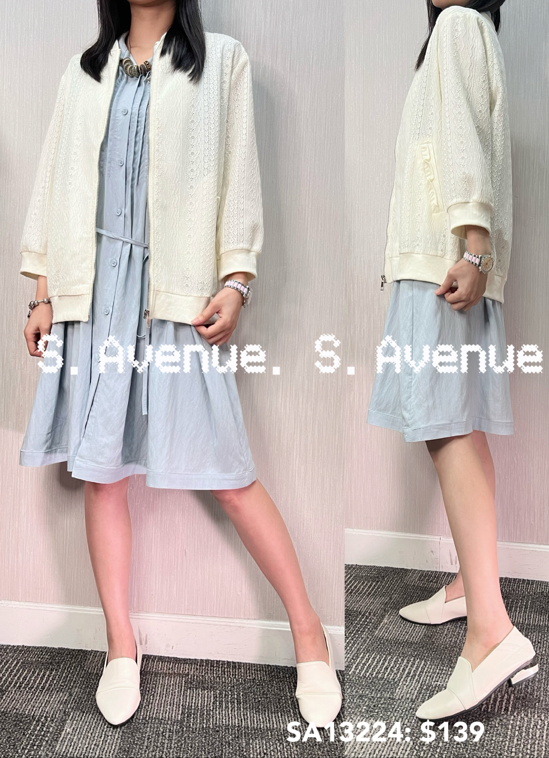 SA13224: 中袖lace拉錬外套