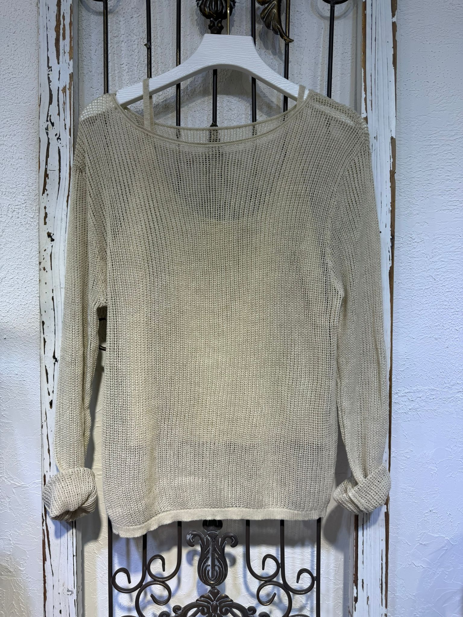 米色針織鏤空上衣套set