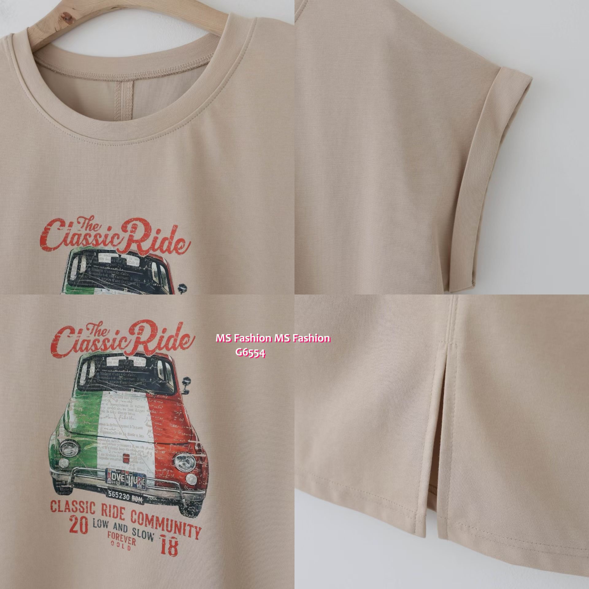 G6554 靚print摺袖後開叉top
