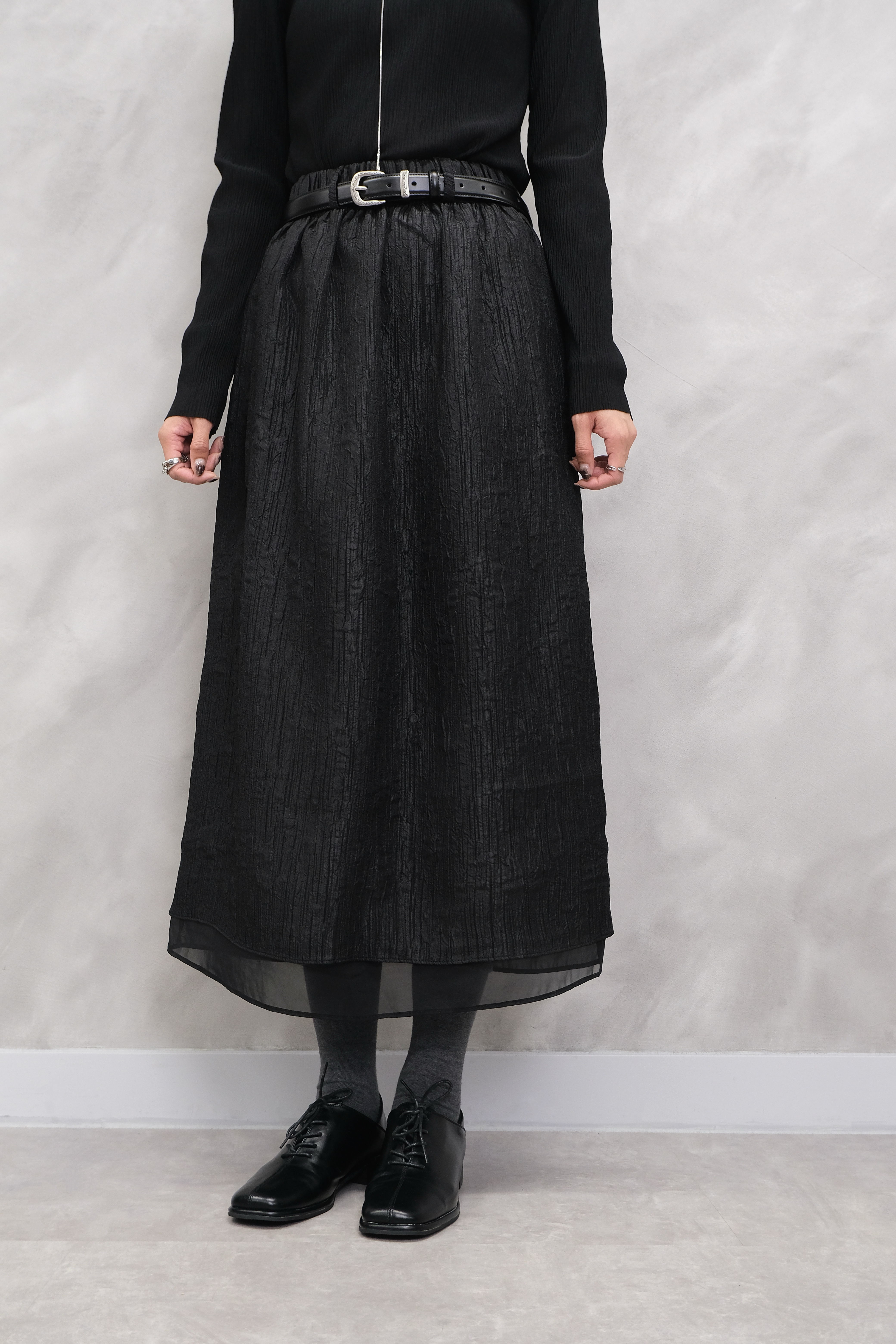 Textured Crinkle Midi Skirt #sk48