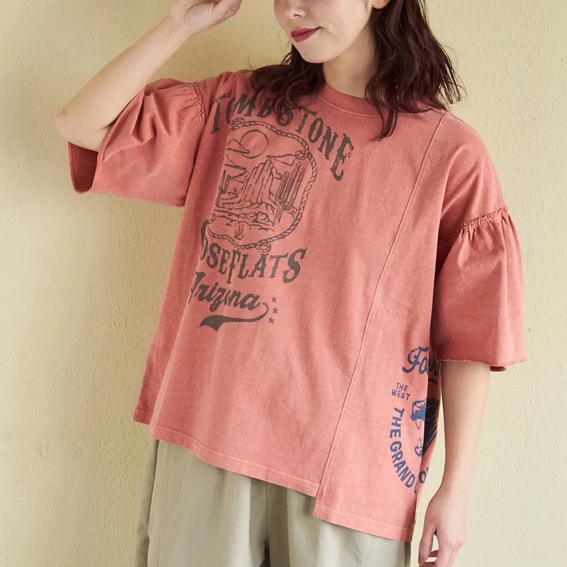 retro撞色英文字print Top - 珊瑚粉