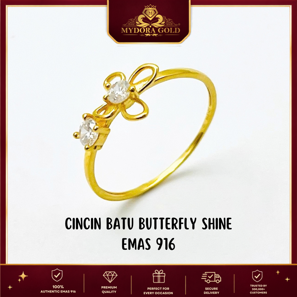 MYDORA EMAS 916 Cincin Batu CZ Butterfly Shine l EMAS 916/22K