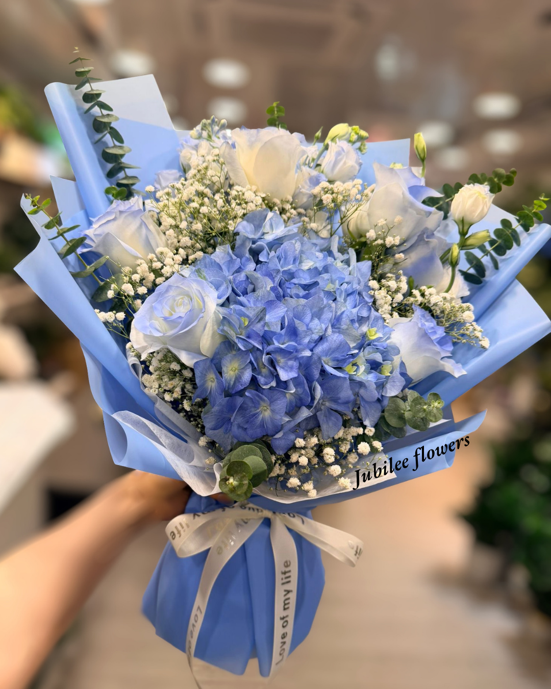 藍色繡球 碎冰藍玫瑰 花束 
