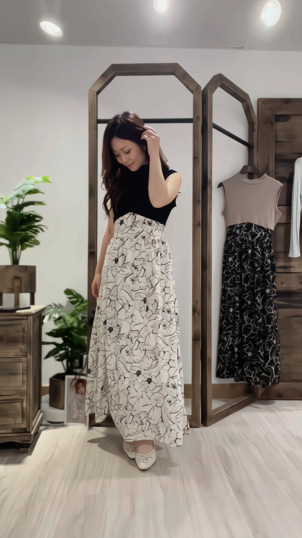 懶人必購👒假兩件花卉拼色洋裝裙(JP)[黑色]362411