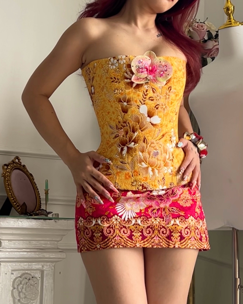 [PREORDER] HABA Reversible Batik Longline Corset in Sunshine Yellow - Limited Edition