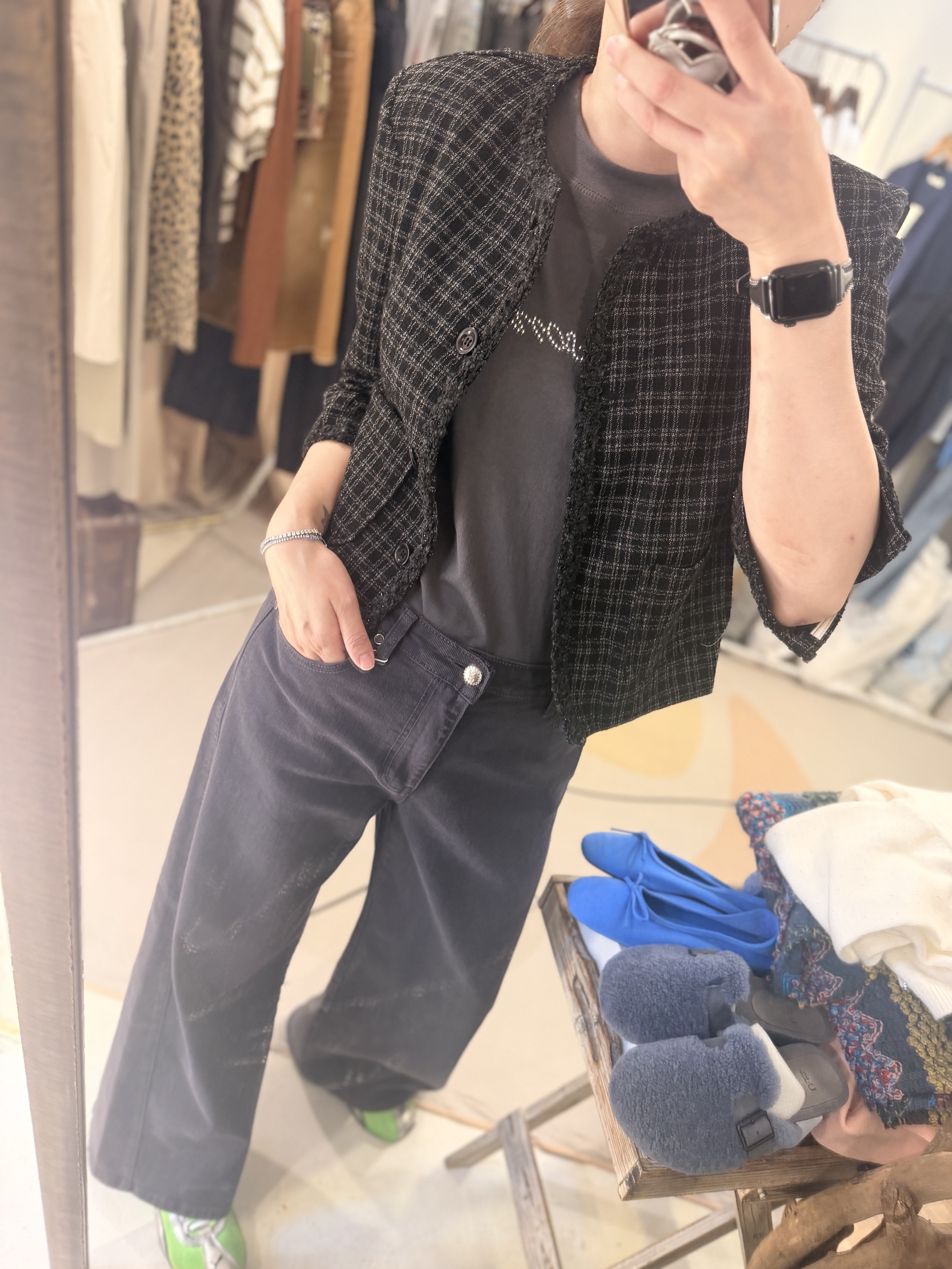 Checked mid-sleeve jacket