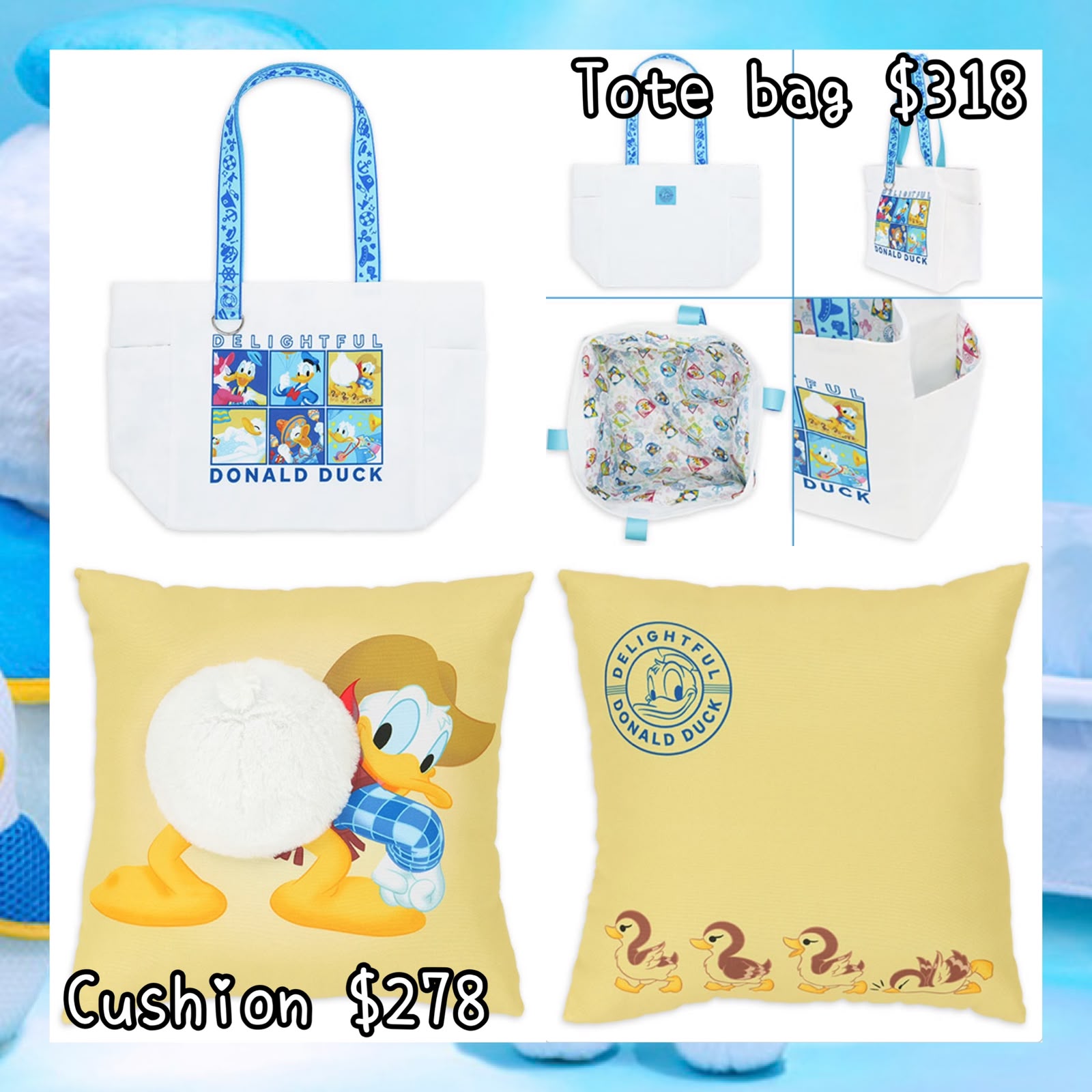 ：日本：DISNEYLAND園區產品 DELIGHTFUL DONALD DUCK 15/10 日本發賣 TOTE BAG CUSHION
