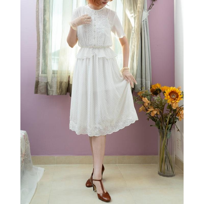 Vintage Japanese Mini Dotty with Embroidery Peplum Elegant Day & Night Dress (MT1608-166)