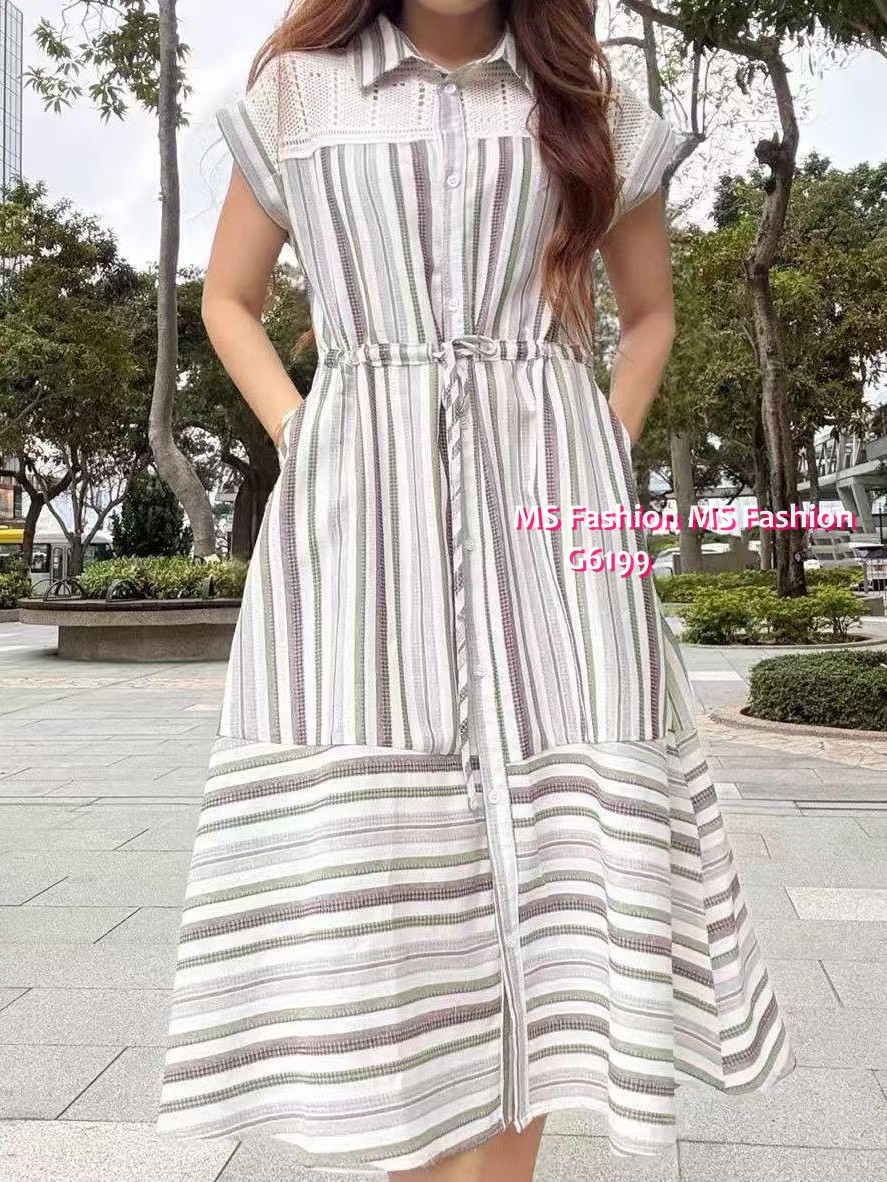 G6199 韓國🇰🇷條子連身裙Set