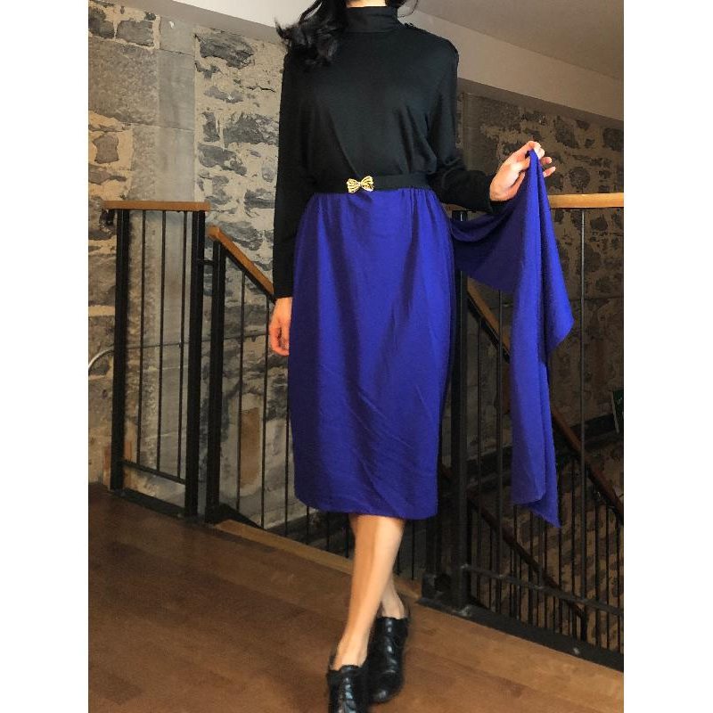 Vintage 1980s Avon Fashion Colour Block Dress with Long Sash Tail(MT474)