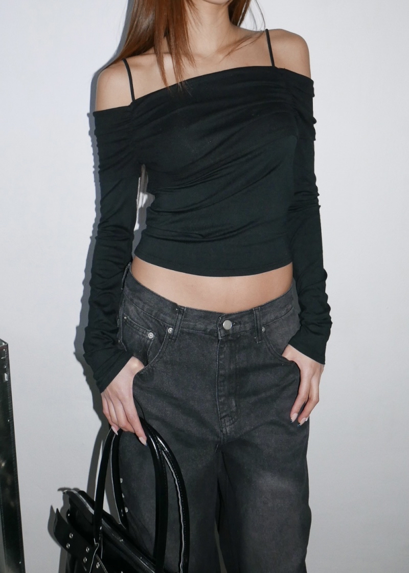 Ruched Off-Shoulder Long Sleeve