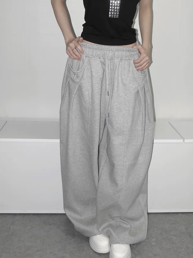 Oversized Curved Wide-Leg Sweatpants(Unisex)