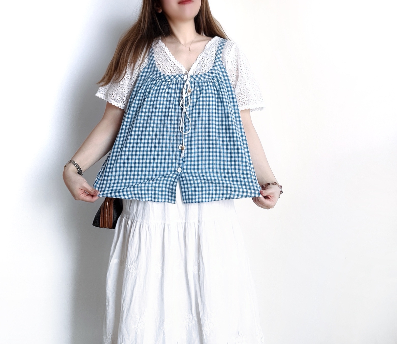 🌼初春優惠🍀 假兩件吊帶格仔Top