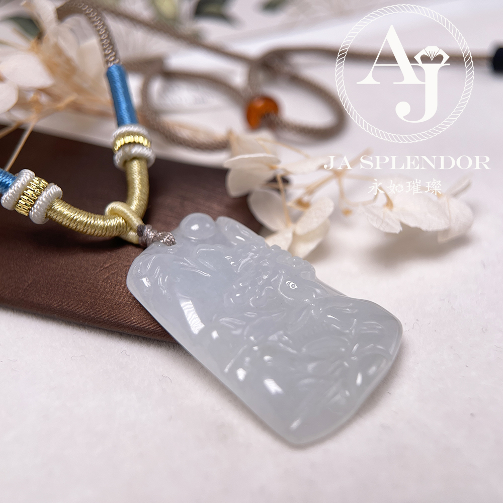 JN-916 天然翡翠A玉 老料膠潤旺丁旺財山水牌吊墜